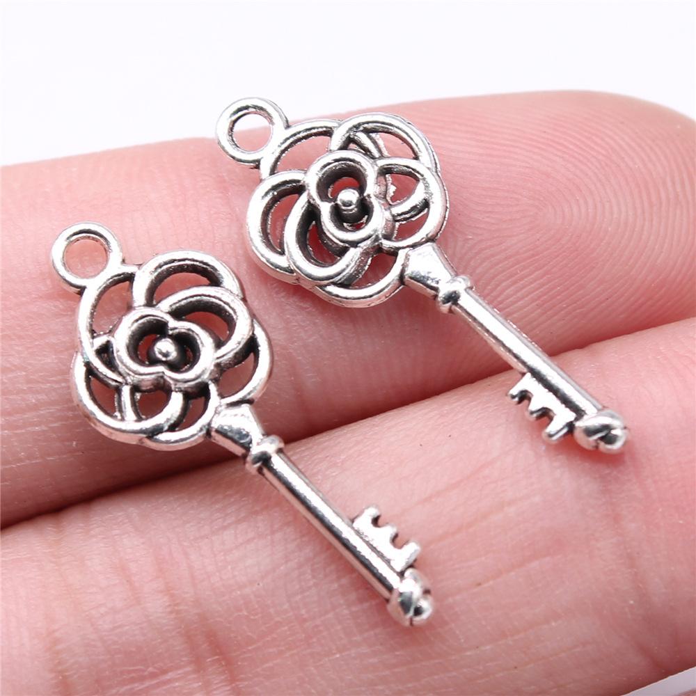 20pcs Key Charms Pendant Antique Silver Color Vintage Key Charm Pendants Jewelry Accessories DIY Retro Key Charms
