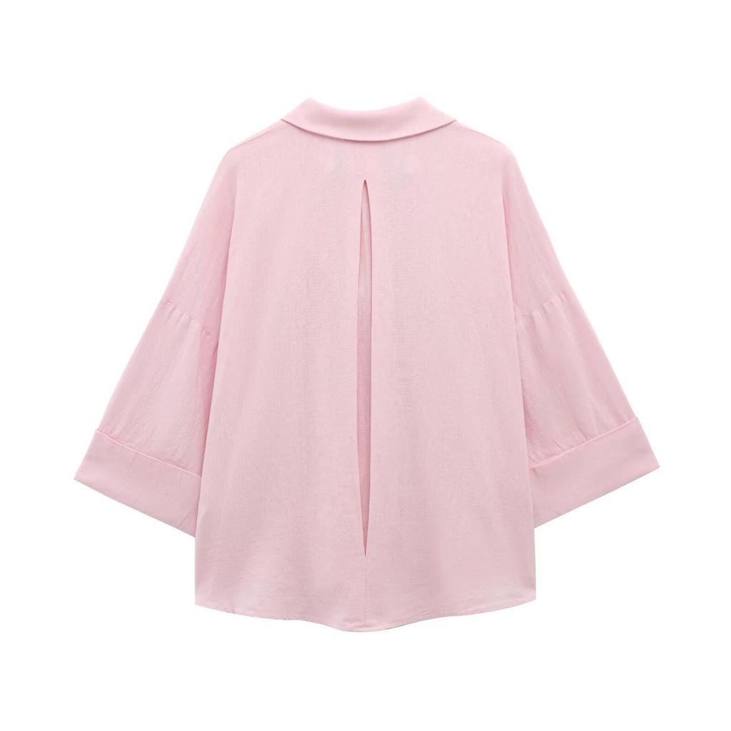 European & American 2025 Women's Street Fashion Linen Blend Solid Color Long Sleeve Cardigan Shirt