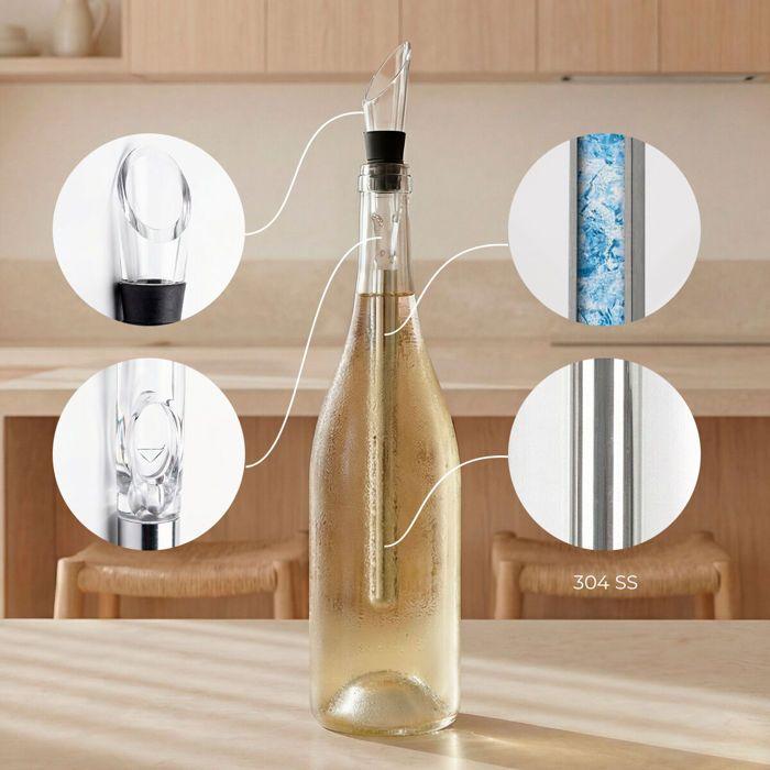 Dárková sada příslušenství k vínu s chladiči, řezačkou kapslí, provzdušňovačem, zátkami a taškou InnovaGoods COFFRET SOMMELIER