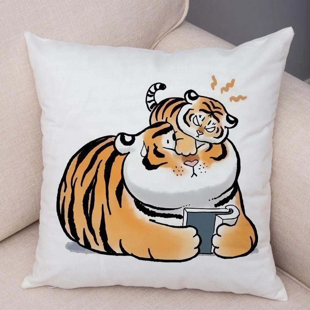 Chinese Ink Funny Fat Tiger Cushion Cover Decor Cute Cartoon Animal Soft Plush Pillow Case for Sofa Home Car Throw Pillowcase