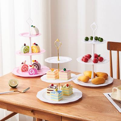 3 Tiers White Plastic Cupcake Stand Dessert Stand Tiered Serving Trays - Round, Square, Flower