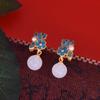 Chinese Style Imitation Hetian Jade Earrings Women Vintage Enamel Round Bead Earrings Ancient Gold Craft