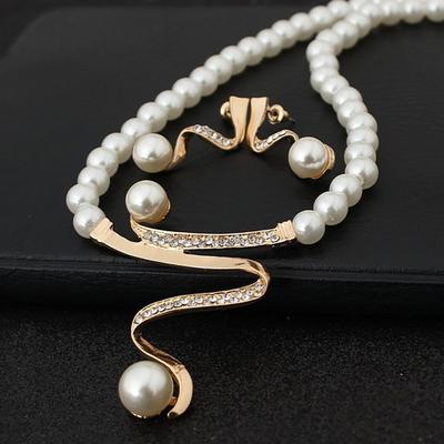 1 Set Wedding Faux Pearl Jewelry Women Beaded Necklace And Earrings Elegant Rhinestone Necklace for Party Engagement Bridal Shower