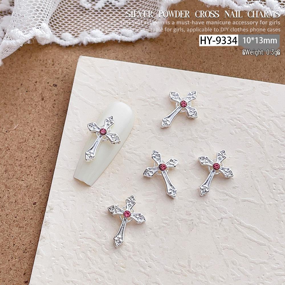 Pink Rhinestone Cross Nail Art Decorations: Multiple Styles of Wearable Metal Nail Accessories