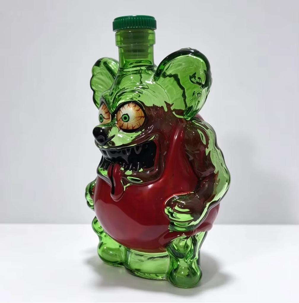 Creative Hand Blown Green Glass Decanter, Sculpted Liquor Wine Bottle, Home Bar Decor Container, Whiskey Lover Gift
