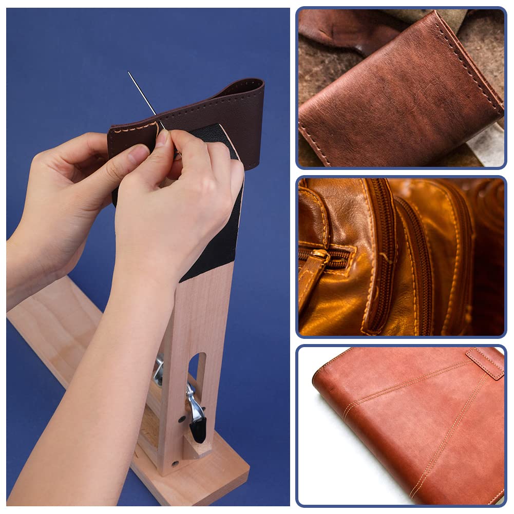 Fenrry Leather Pony Table Desktop Pony Horse Clamp with Large Eye Sewing Needles and Nail Files for DIY Leather Hand Stitching