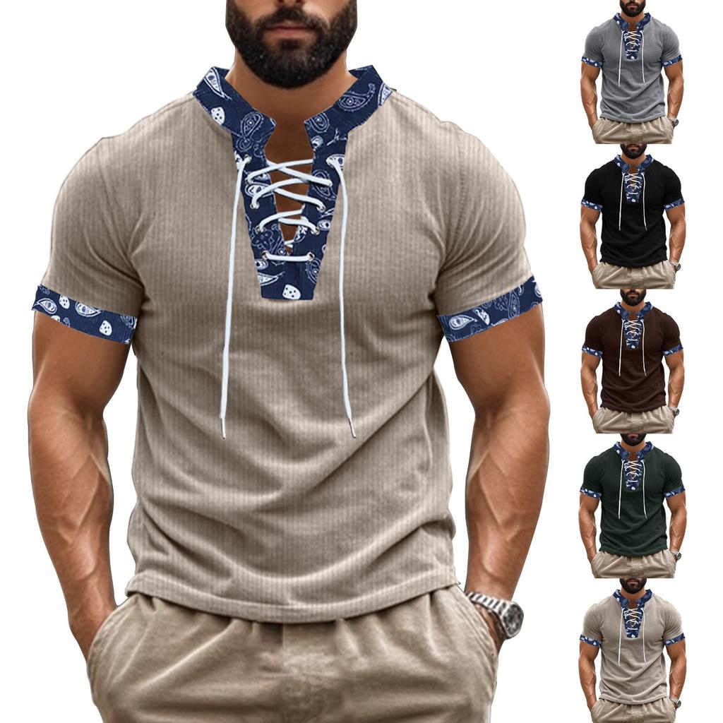Summer Men Strap Corduroy Short Sleeve T-shirt Men