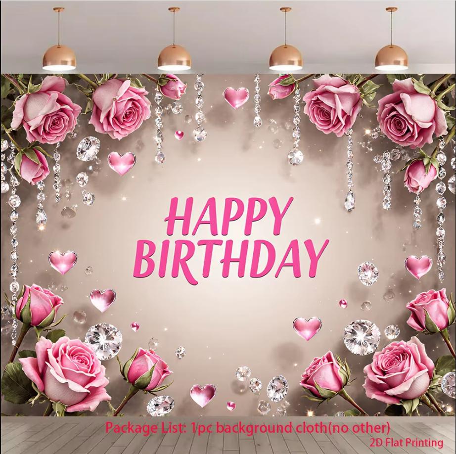 2D Flat Items 1 Piece Per Pack - Fashionable Floral Birthday Banner Backdrop Suitable for Party Photos and Room Decoration