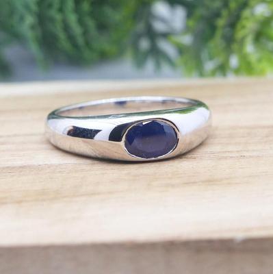 Im Labor hergestellter handgefertigter Ring mit blauem Saphir-Edelstein, Herrenring, Geburtstagsgeschenk, 925er Sterlingsilber, Ring zum Verkauf