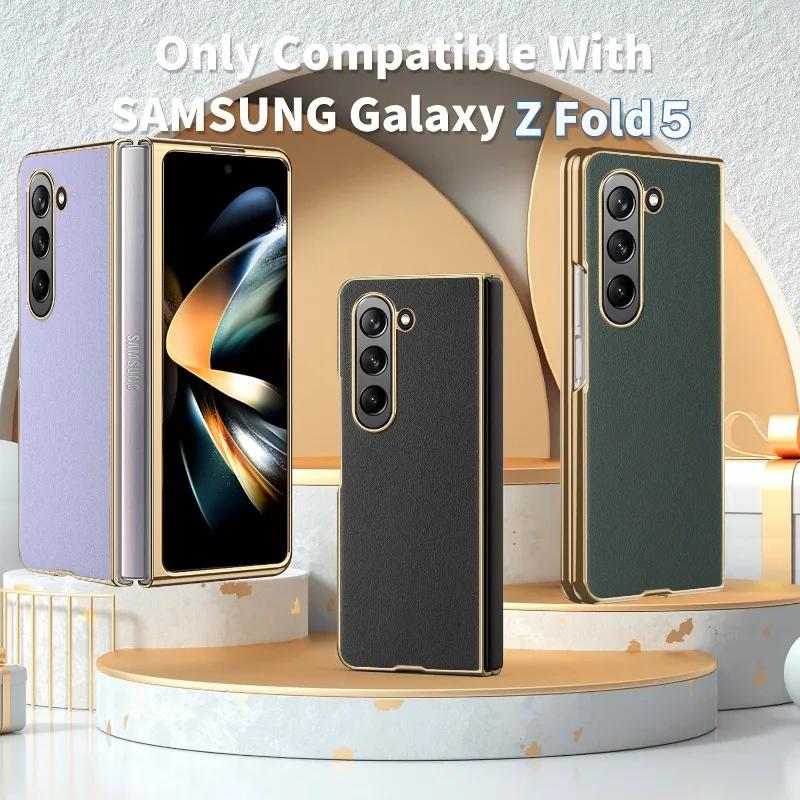 Leder Galvanisiert Schale Handyhülle für Samsung Galaxy Z Fold 5 4 3 Fold5 Fold4 Fold3 5G Stoßfest Schutz Rückseite