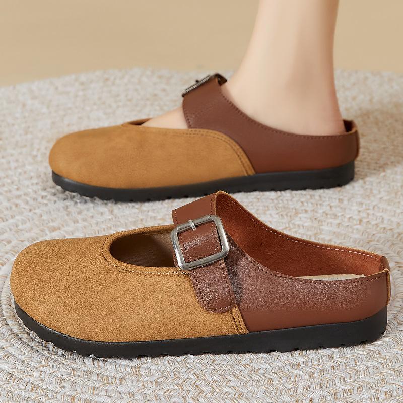 Baotou Half Slippers for Women Wearing New Summer Retro Japanese Casual Flat Sole Cute Soft Sole Birken Shoes for Women