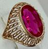 Vintage Hollow Copper Ring with Oval Red Artificial Gem for Women, Suitable for Banquets and Formal Occasions.
