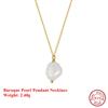 EFFIE QUEEN 100% S925 Silver Baroque Pearl Pendant Necklace Chain Simple Jewelry for Women Wedding Party Banquet Gift GPN22