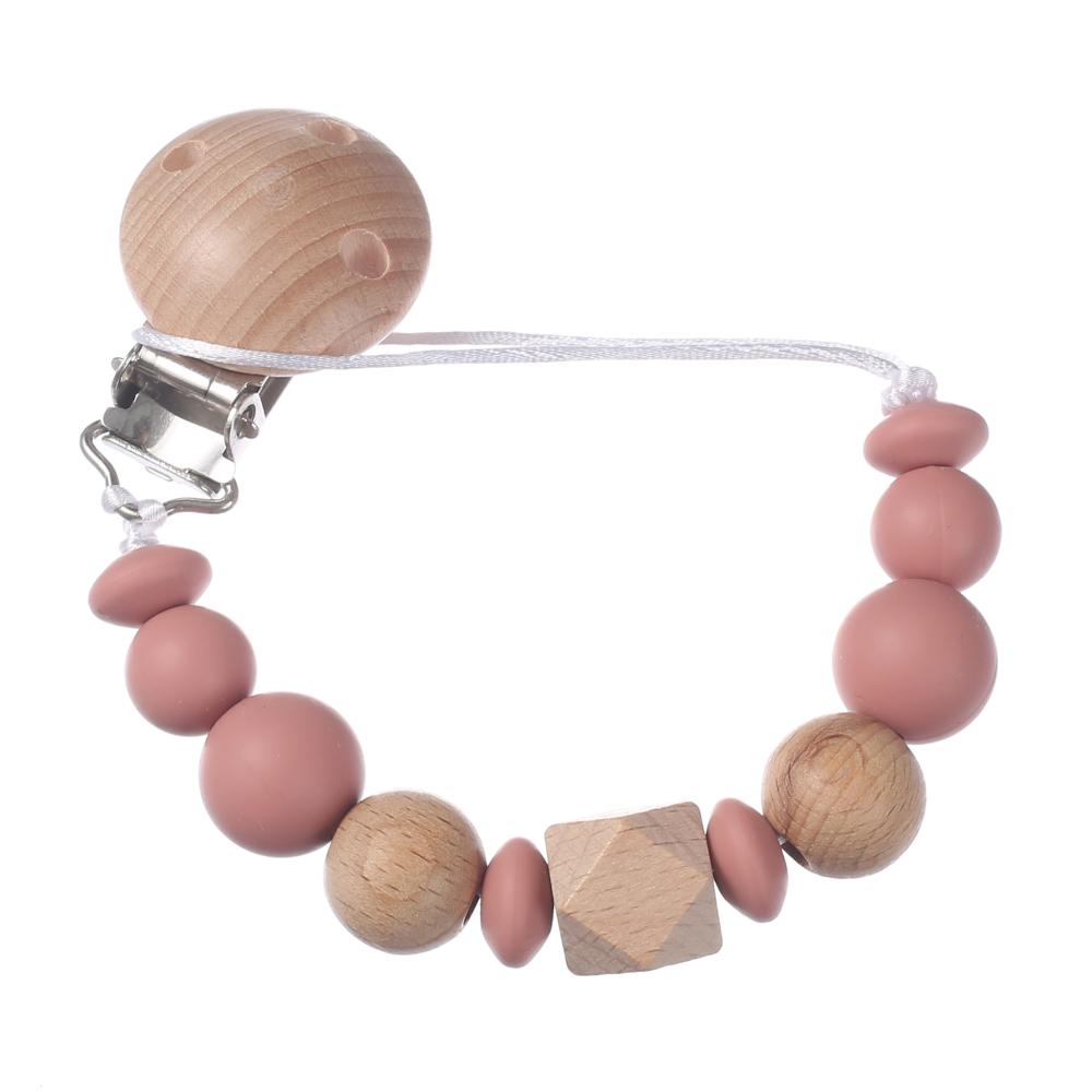 New Baby Pacifier Chain Clips Wood Silicone Round Octagonal Beads Teething Chain For Infant Appease Soother Dummy Holder Clip
