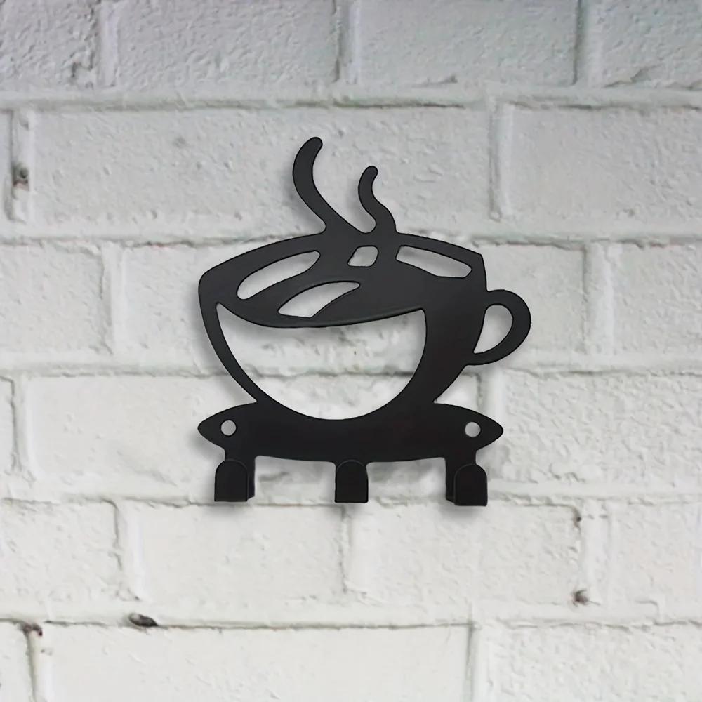 

1 шт. металлический держатель для ключей в виде чашки кофе черного цвета с тремя крючками – настенная стойка с крючками для органайзера, стильная вешалка для полотенец и настенный декор в виде железного искусства M бронзовый