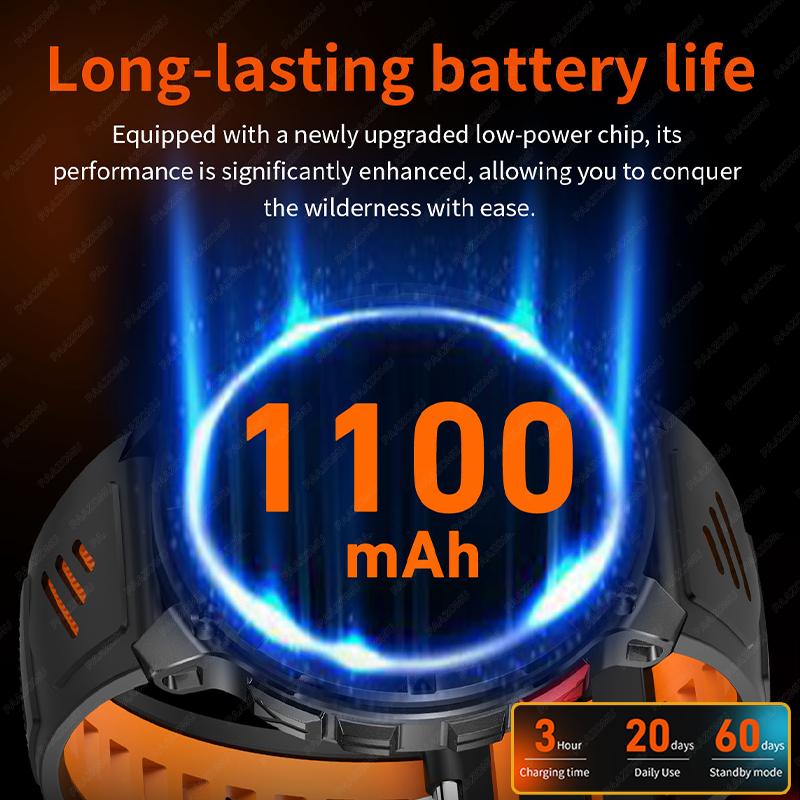 New Outdoor Smart Watch 1.7 ” 1100mAh Large Battery IP68 Waterproof LED Flashlight Bluetooth Call Sports Men Fitness Bracel