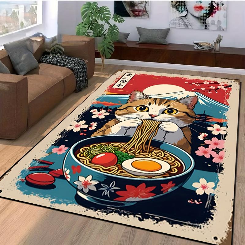 Cute Kitten Eating Noodles Carpet Vibrant Carpet Doormat Welcome Mat Bathroom Mat Rug For Bedroom Carpet For Live Room