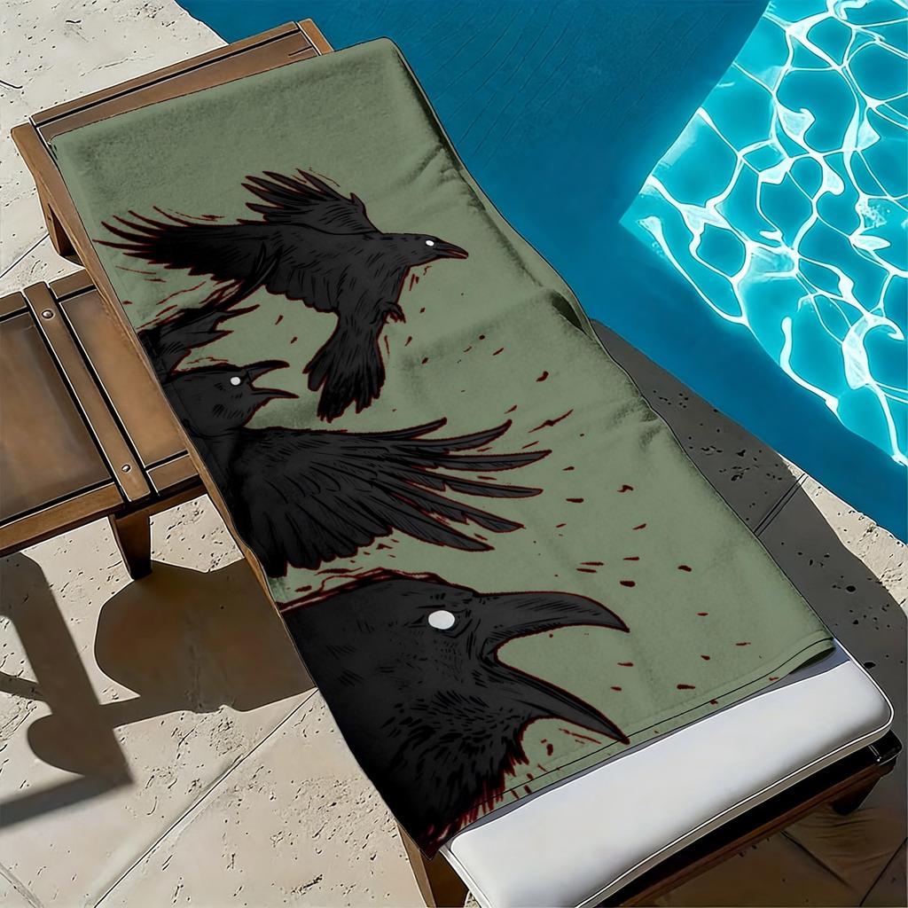 Dark style crow's mysterious pattern polyester microfiber beach towel is highly absorbent, suitable swimming and beach outings