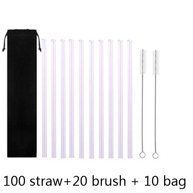 100Pcs Reusable Drinking Glass Straws 20cmx8 mm For Smoothies, Tea, Juice --10Pack With 20Pcs Cleaning Brush Barware