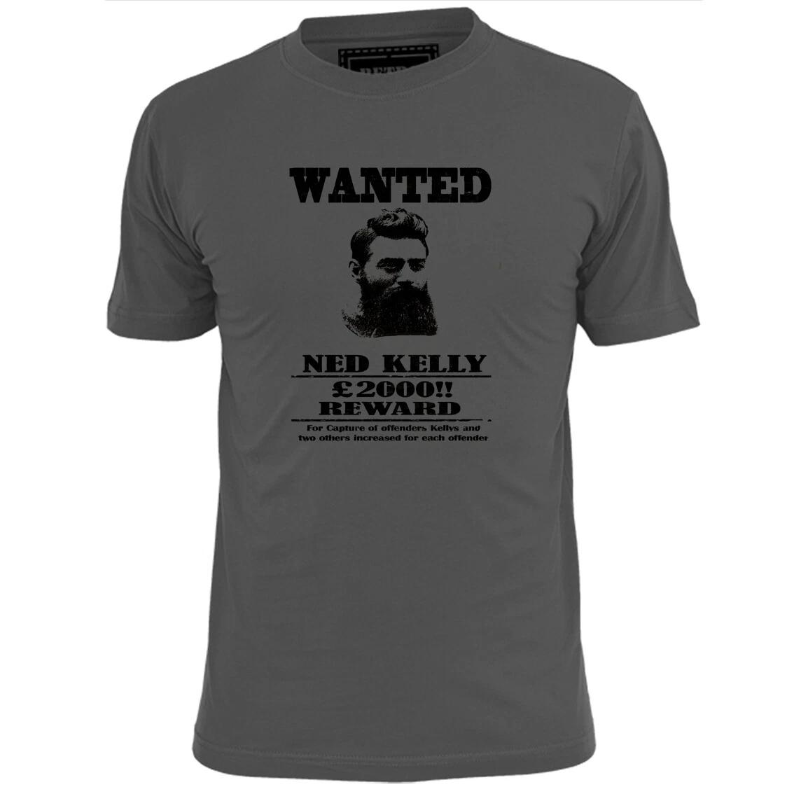 Mens Ned Kelly Wanted Reward Poster T shirt Bandit Outlaw 4XL