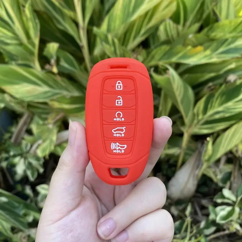 For Hyundai Palisade Ix35 Tucson Accent Santa Fe Solaris ELANTRA Azera 5 Button Silicone Car Key Cover Case Keychain Accessories