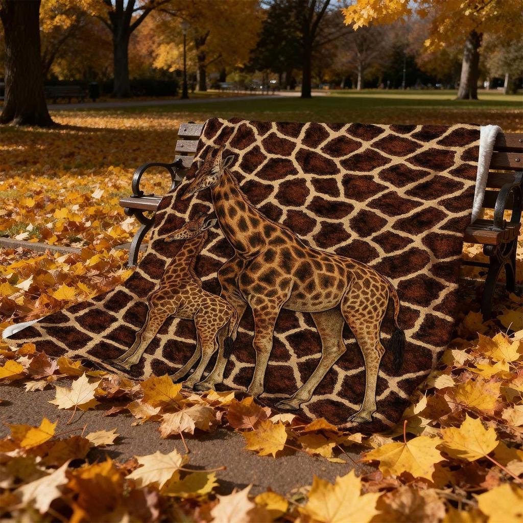 Cozy Giraffe Print Flannel Blanket, Soft Tear-Resistant Realistic Animal Design for Home Decor, Brown Beige All-Season