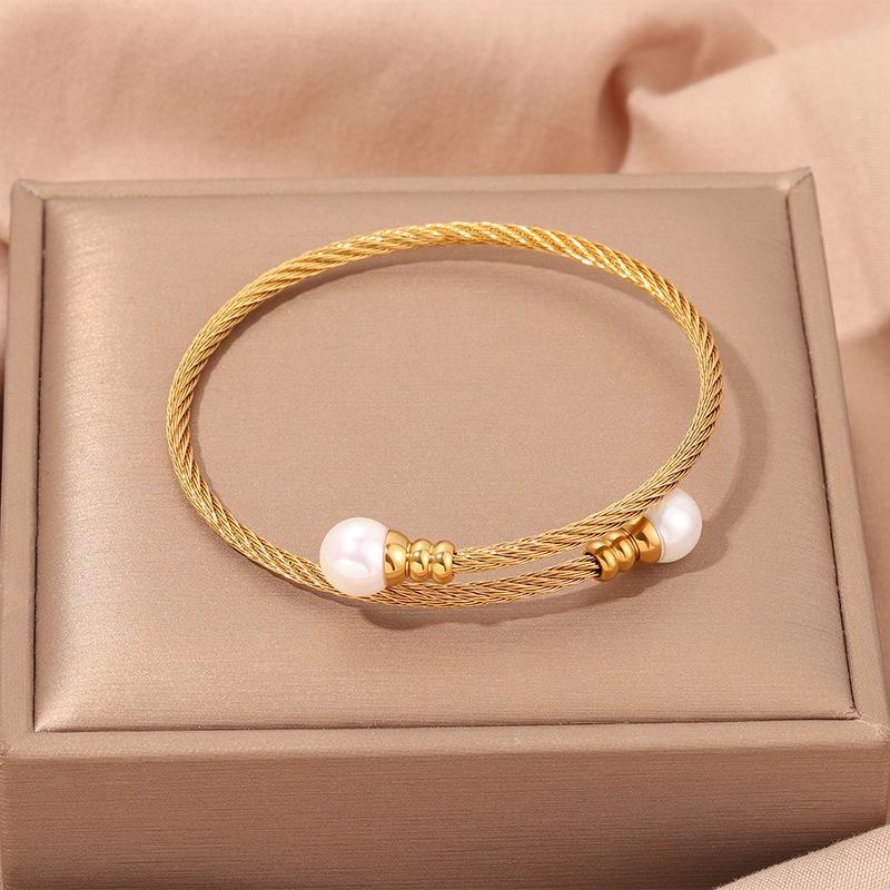 Popular, Personalized Trend, Retro Stainless Steel Winding Geometric , Pearl Steel Wire