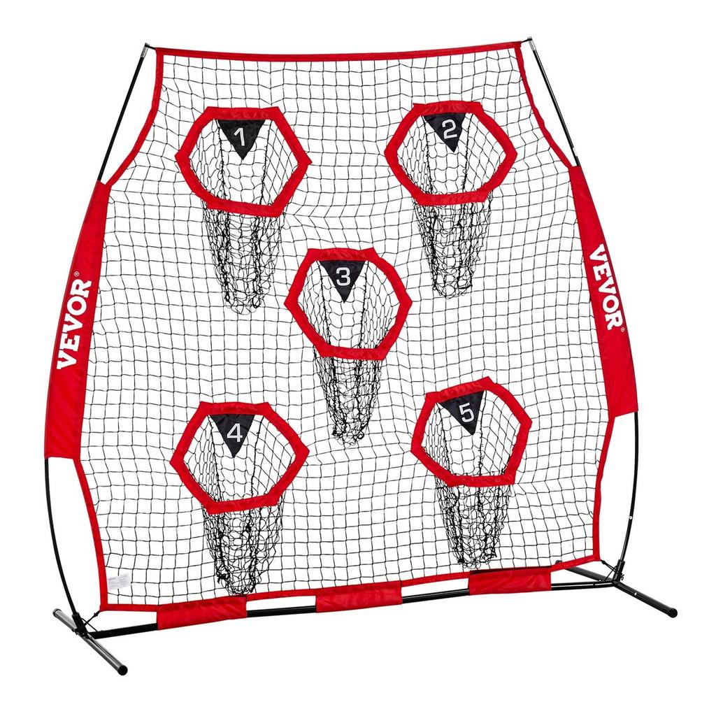 1828.8x1828.8mm Football Trainer Throwing Net, Training Throwing Target Practice Net with 5 Target Pockets, Knotless Net Includes Straps and Portable