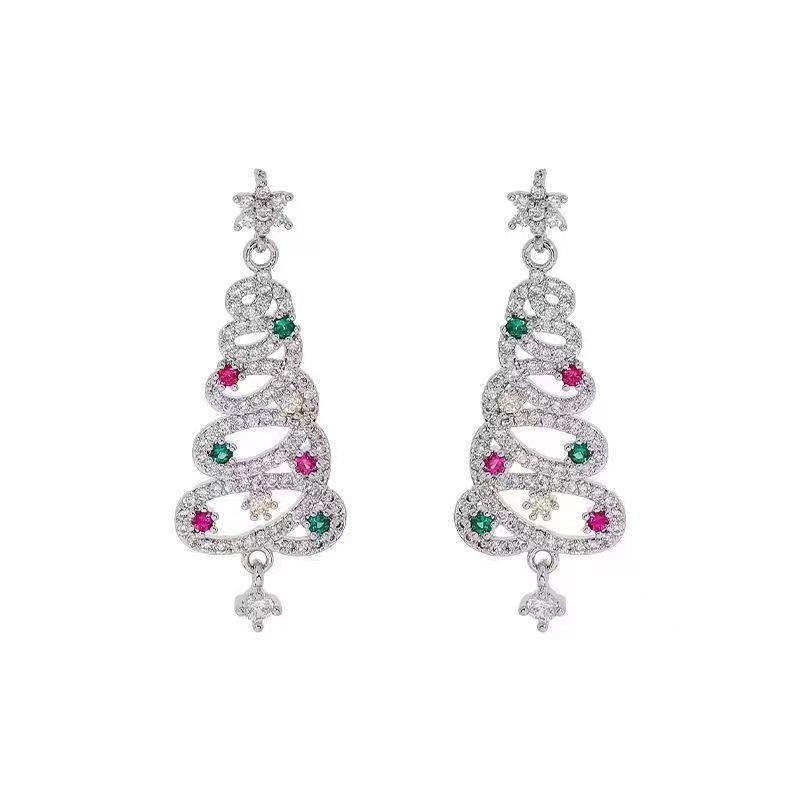 Exquisite Zircon Christmas Tree Earrings - Colorful, High-End, Niche Design for Autumn & Winter