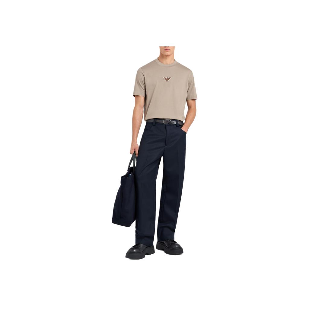 Emporio Armani Solid Color Logo Patch Crew Neck Short Sleeve T-Shirt Men tops Khaki 6D1TD7-1JOCZ-0152