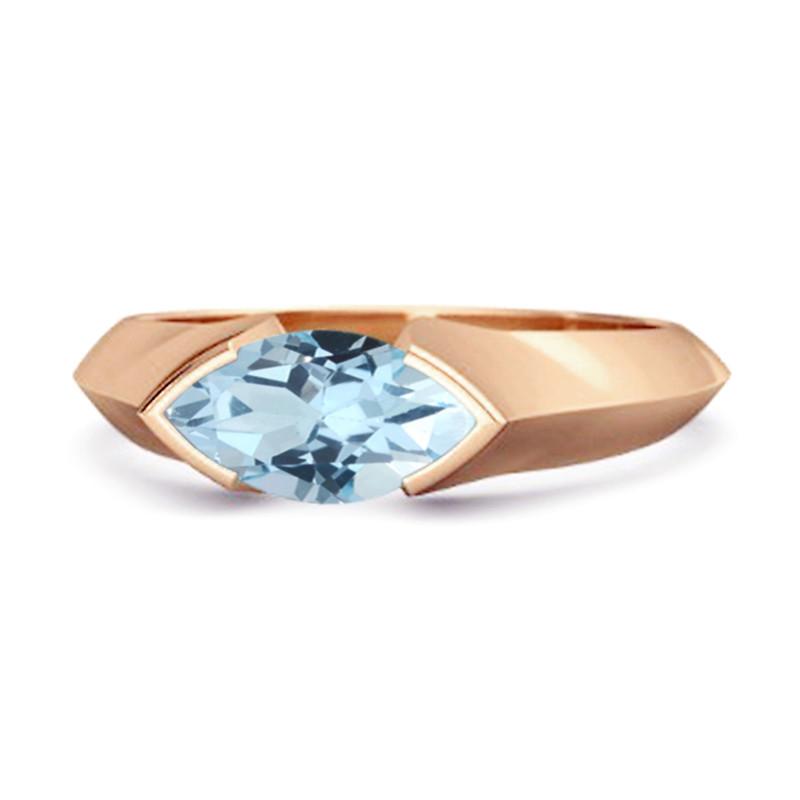 Кольцо-солитер с топазом голубого цвета, огранка маркиз - Позолоченное серебро 925 пробы, покрытие розовым золотом 8 розового золота