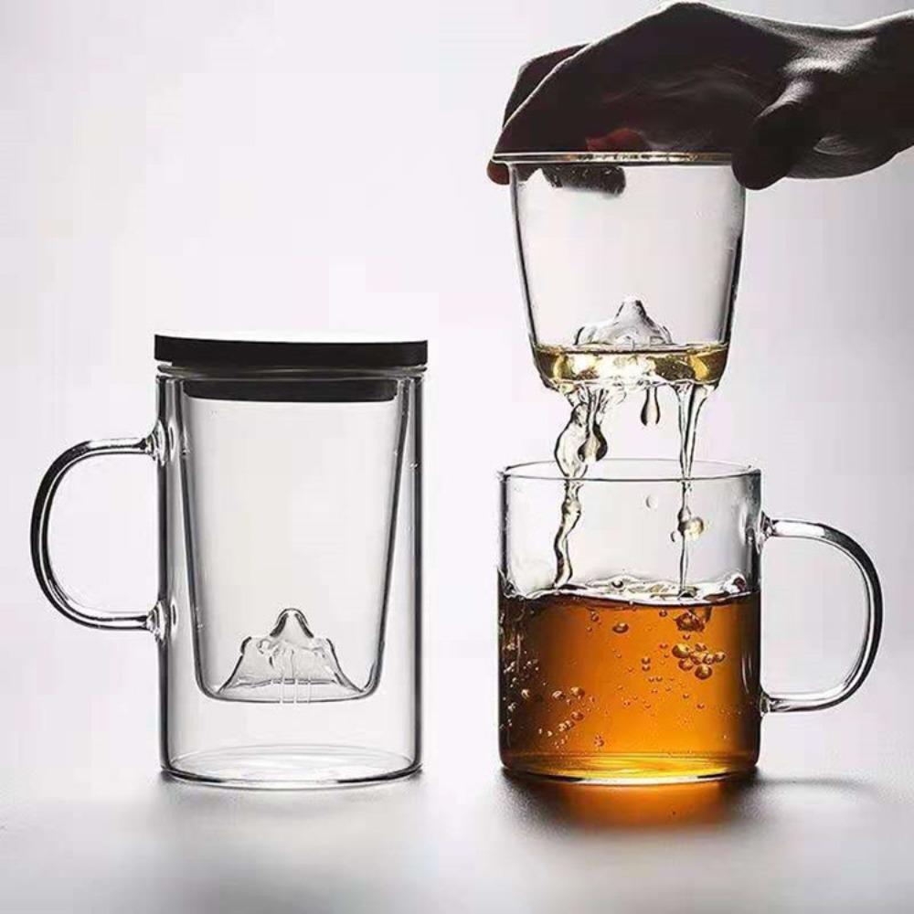 

Transparent heat-resistant and anti-scalding glass straight tube Guanshan cup Japanese simple filter with lid office household teacup set (350ml) прозорий