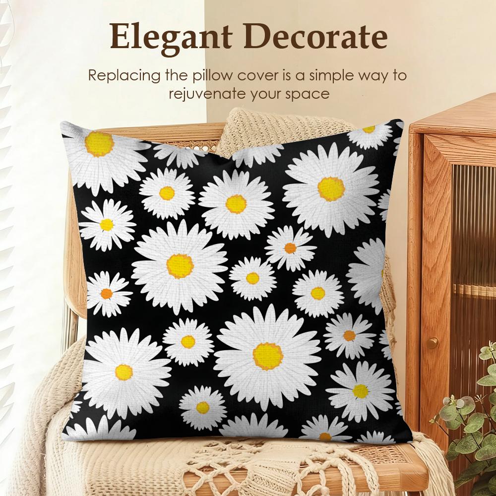 Daisy Pattern Cushion Cover Natural Linen Pillow Cover Double-Sided Print Cushion Cover For Sofa Home Decor