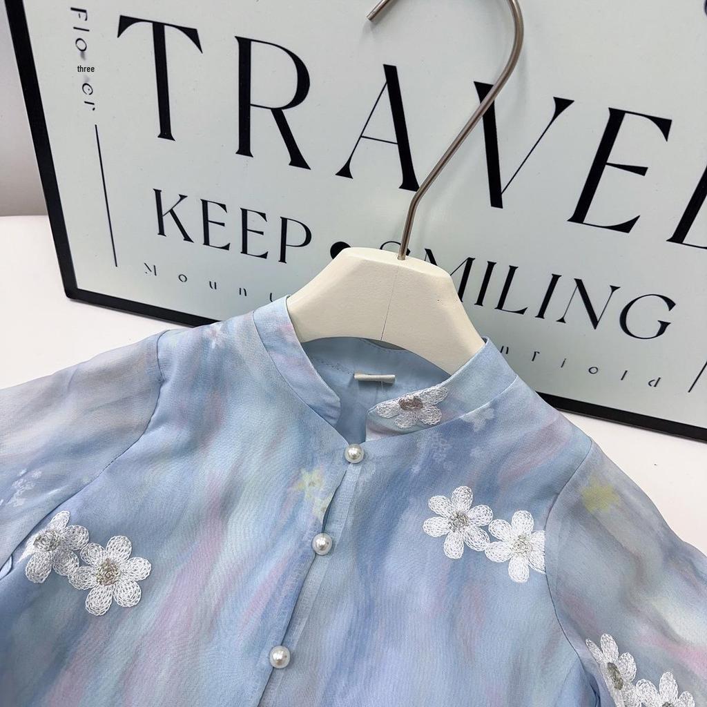 Chinese-Inspired Summer Set: Girls' Traditional Top & Pants Two-Piece