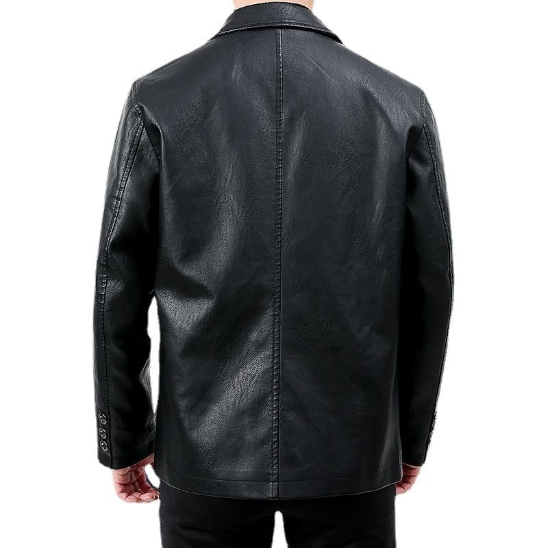 Herbst und Winter Neue Mittelgrüne Leder Herrenjacke Mittellang Revers Papa-Kleidung Business Casual Frühling und Herbst Jacke