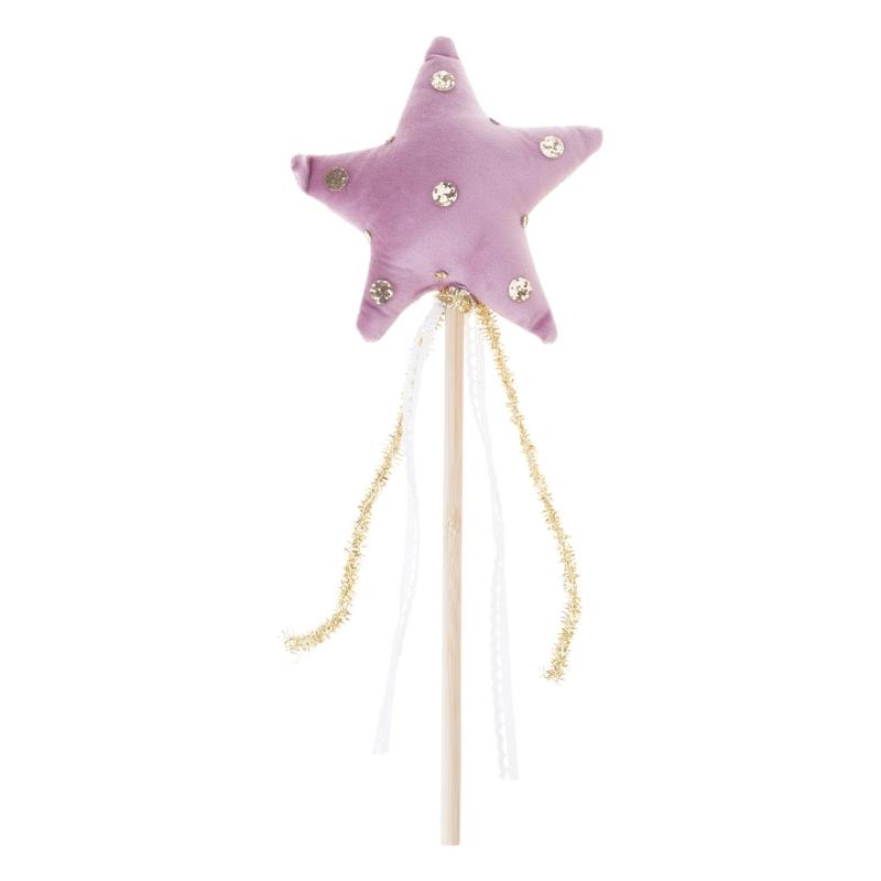 Sparkling Star Rhinestoned Magical Wand Velvet Bowknot Headwear Kids Birthday Hat Celebration Costume Headpiece