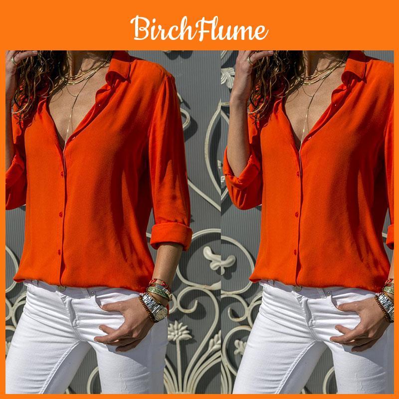 Elegant Long Sleeve Button Down Office Blouse Dress Shirt For Fashionable Women
