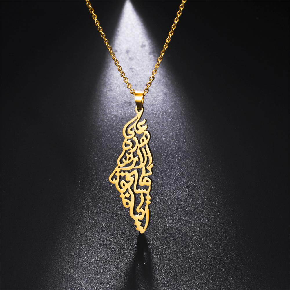 Palestine Arabic Pendant Necklaces for Women Men Country Geographic Charms Chain Choker Fashion Stainless Steel Jewelry