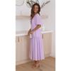 Women V Neck Puff Sleeve Tiered Maxi Dress with Waist Gathering Solid Color