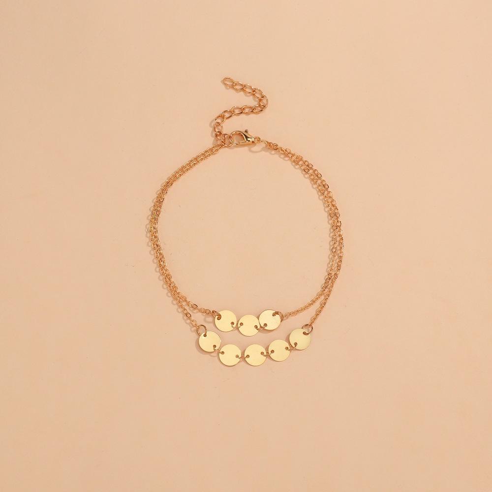 Personalized, Summer Seaside Geometric Double-layer Disc Metal Anklet Adjustable