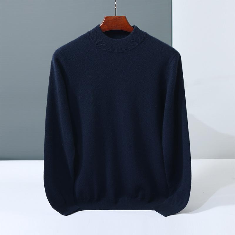 Solid color simple cashmere sweater men's semi-turtleneck pullover new knitted cashmere