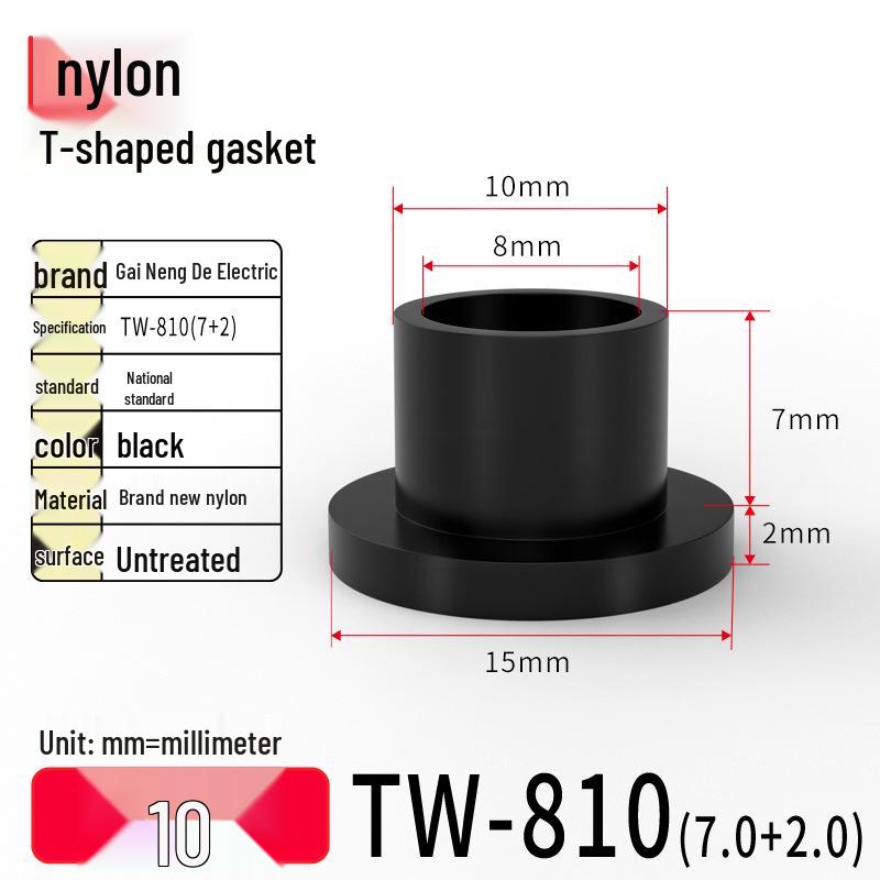 T-Shaped Nylon & Plastic Insulation Gasket, Screw Shaft Sleeve, M2-M35, Round Concave-Convex Design