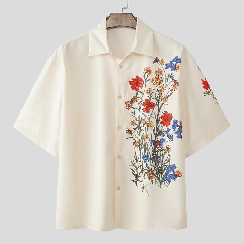 

INCERUN Summer Men Lapel Neck Floral Print Buttons Oversized Casual Shirts 2XL