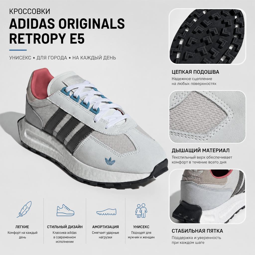 adidas Originals Retropy E5 Classic Comfortable Durable Breathable Low-Top Running Shoes Unisex Sneakers Gray Black Blue IF6809