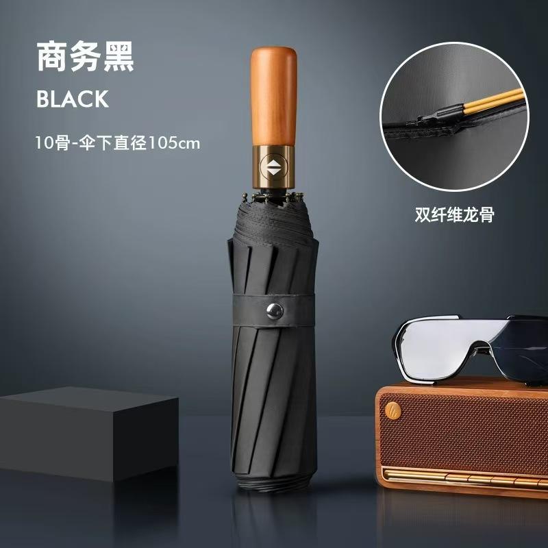 Fully automatic UV vinyl parasol, one-click open and close three-fold umbrella, UV-proof portable advertising umbrella