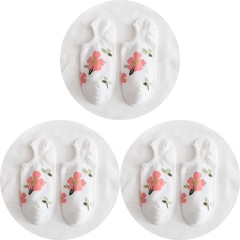 

3 пары хлопковых носков для женщин, высококачественные невидимые повседневные носки, носки с неглубокой горловиной, модные женские носки с весенним цветочным принтом EUR35-40(US 5-8)