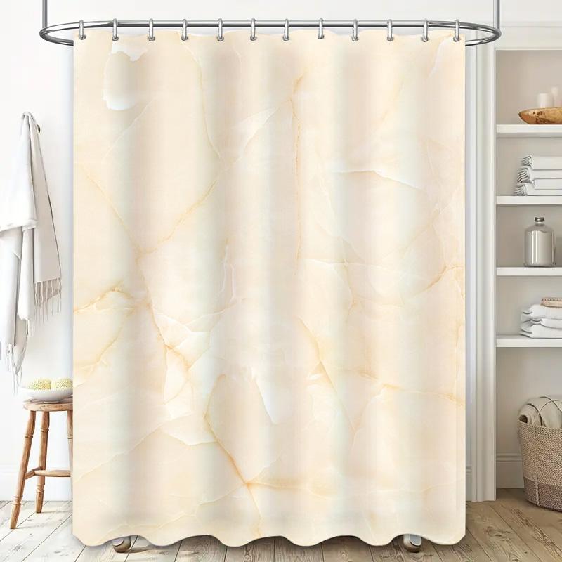 Elegant Bath Shower Curtain Made With Marble-Like Print For Bathroom Decor Waterproof Home Accessory In Beige Color (180X245Cm)