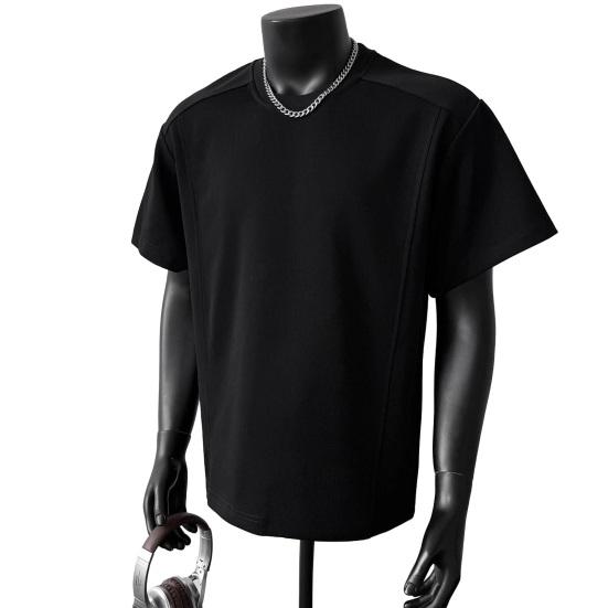 

Men Crew Neck T-shirt Set-in Shoulder Solid Color Tee Breathable Loose Fit Casual Stylish Tee Shirt for Daily Life Street Office M чорний