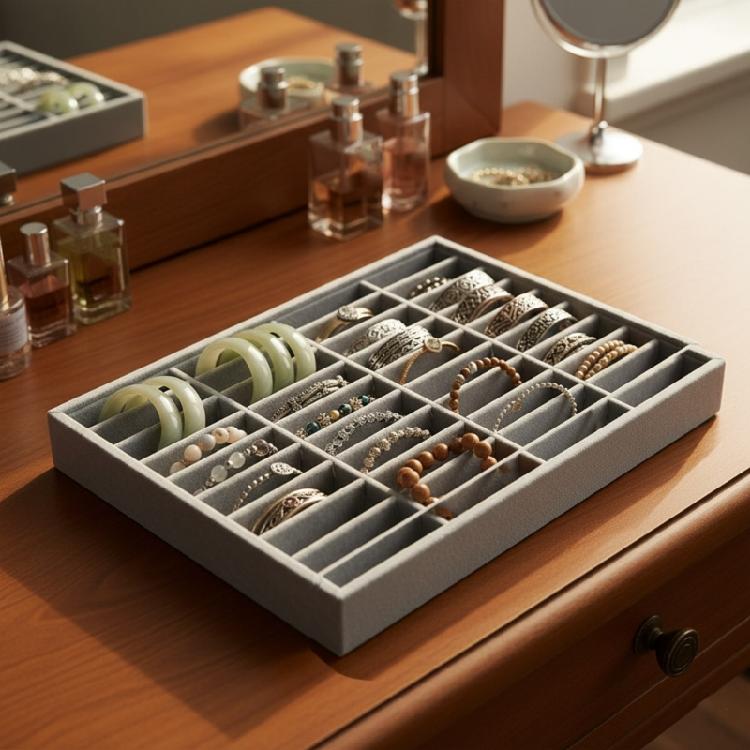 Sturdy Wood 40 Bracelet Organizers Tray Elegant Jewelry Countertop Display Systems