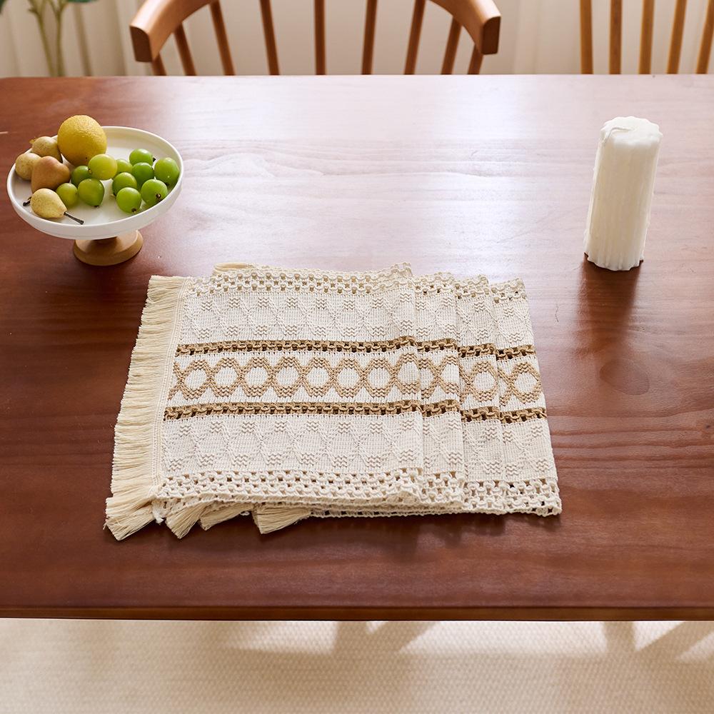 

Cotton and linen style placemat Nordic simple color matching tassel weaving table flag tablecloth festival party decoration table mat 30x50 (1-pack)